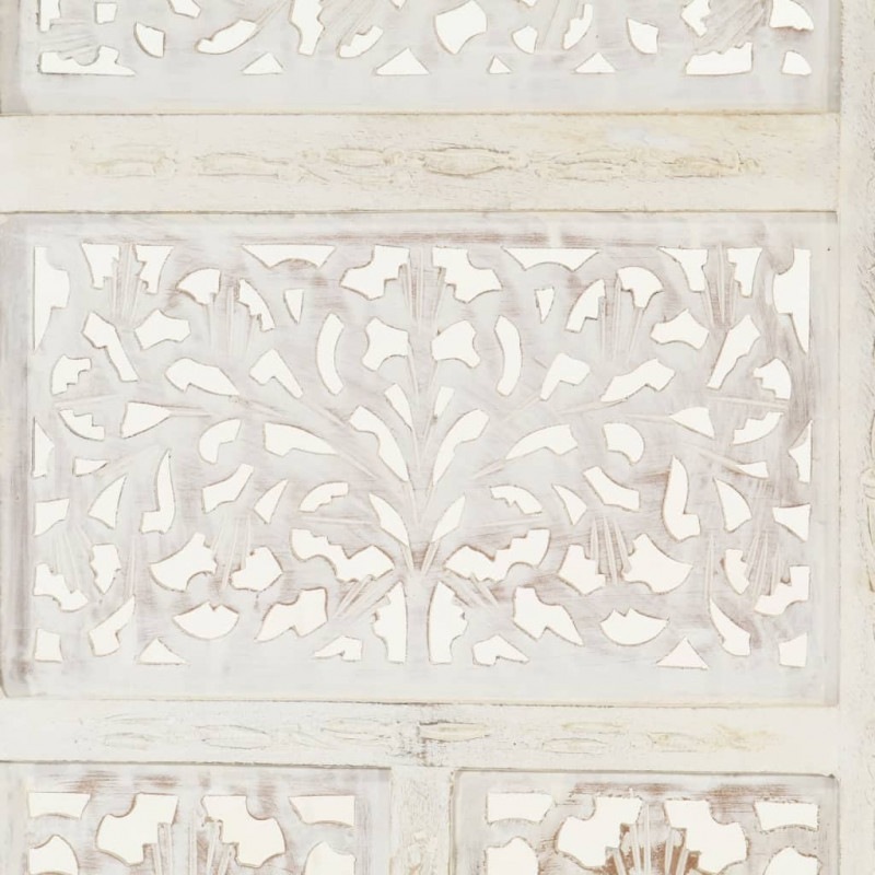 Parawan 4-panelowy, rzeźbiony, biały, 160x165 cm, drewno mango