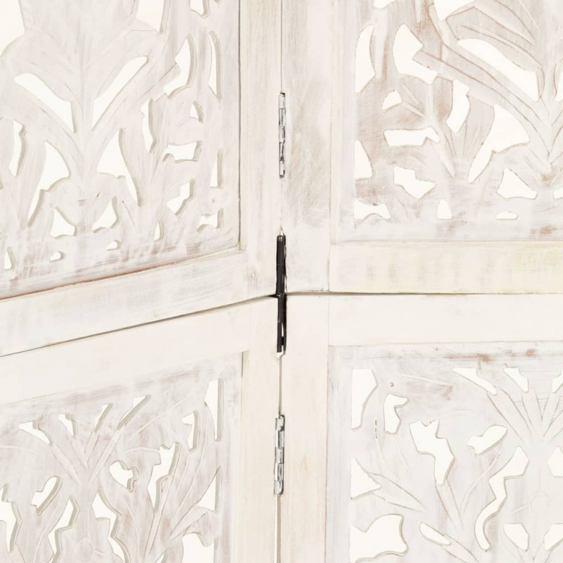 Parawan 5-panelowy, rzeźbiony, biały, 200x165 cm, drewno mango