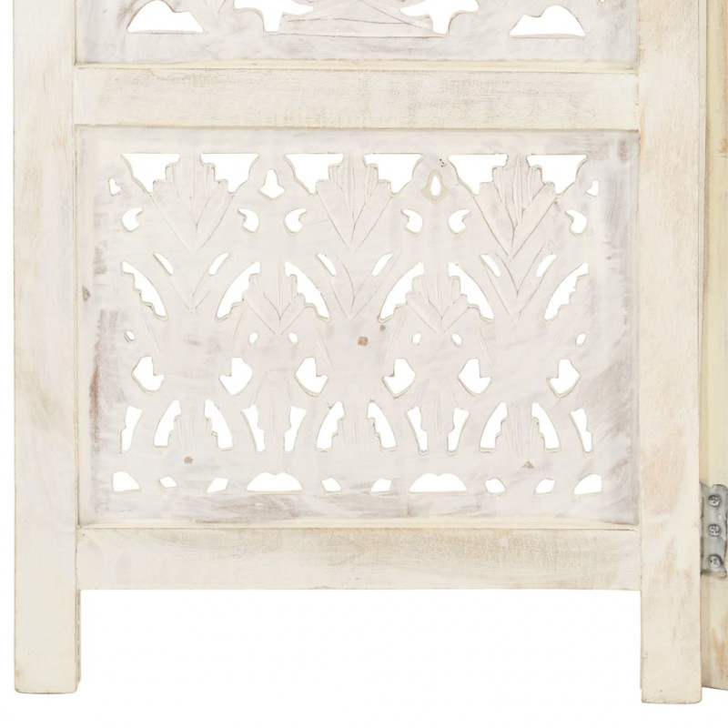 Parawan 5-panelowy, rzeźbiony, biały, 200x165 cm, drewno mango