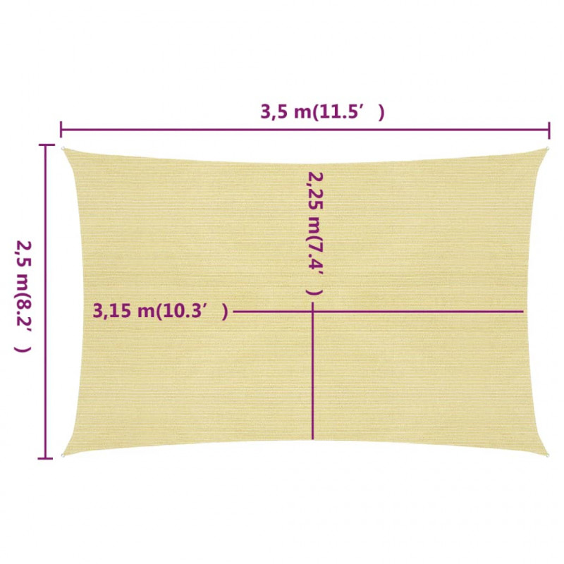 Żagiel przeciwsłoneczny, 160 g/m², beżowy, 2,5x3,5 m, HDPE