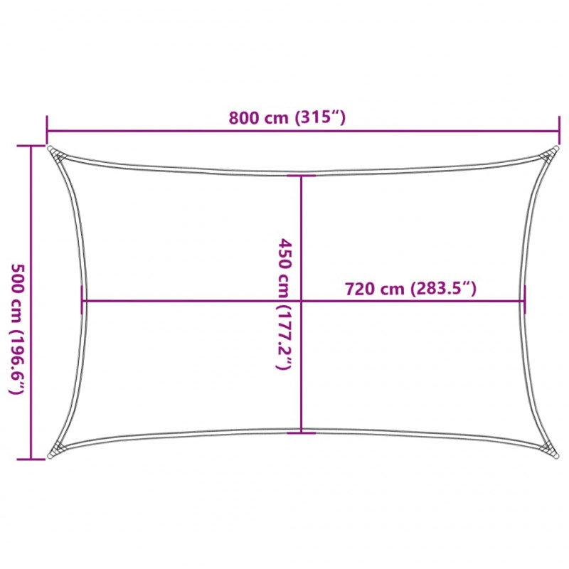 Żagiel przeciwsłoneczny, 160 g/m², czarny, 5x8 m, HDPE