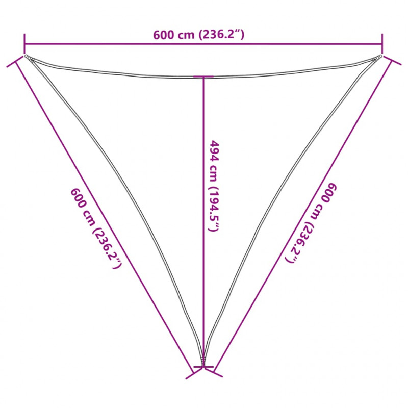 Żagiel przeciwsłoneczny, 160 g/m², czarny, 6x6x6 m, HDPE