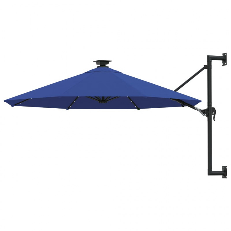 Parasol ogrodowy z LED, ścienny, 300 cm, niebieski