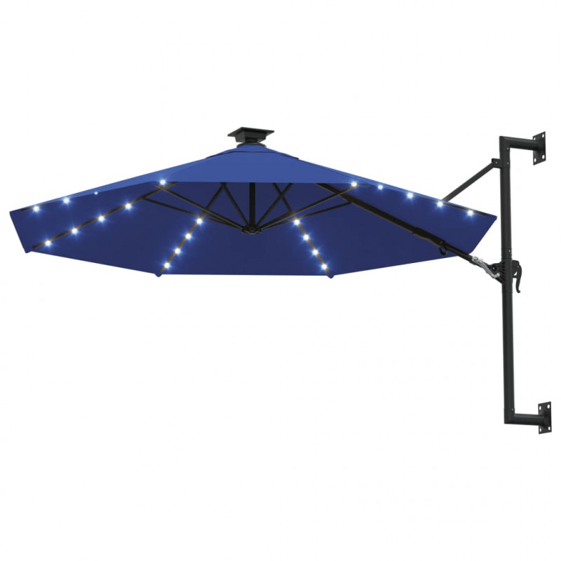 Parasol ogrodowy z LED, ścienny, 300 cm, niebieski