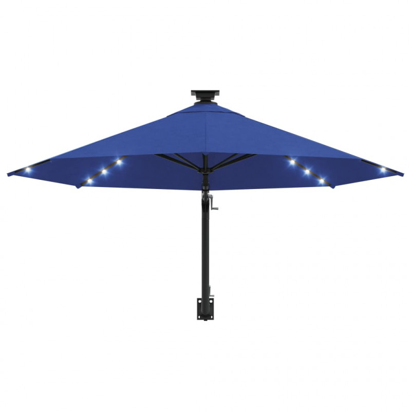 Parasol ogrodowy z LED, ścienny, 300 cm, niebieski