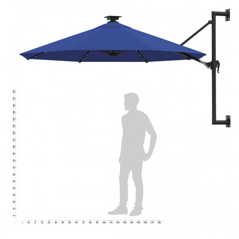 Parasol ogrodowy z LED, ścienny, 300 cm, niebieski