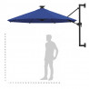 Parasol ogrodowy z LED, ścienny, 300 cm, niebieski