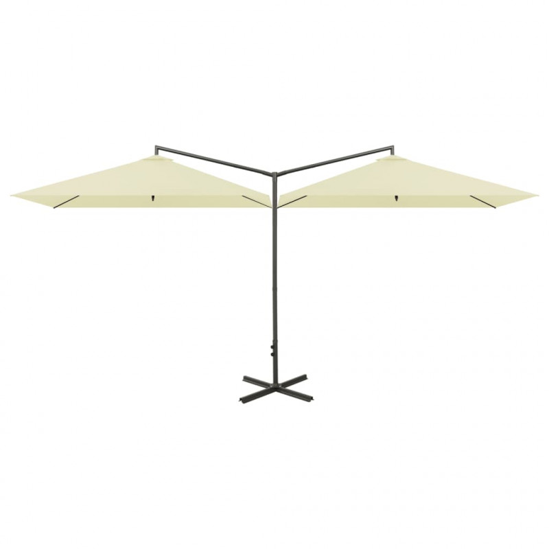 Podwójny parasol ogrodowy, stalowy słupek, piaskowy, 600x300 cm
