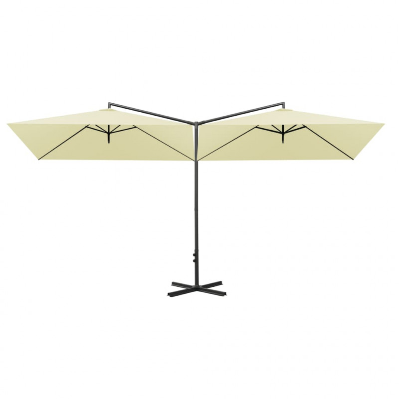Podwójny parasol ogrodowy, stalowy słupek, piaskowy, 600x300 cm