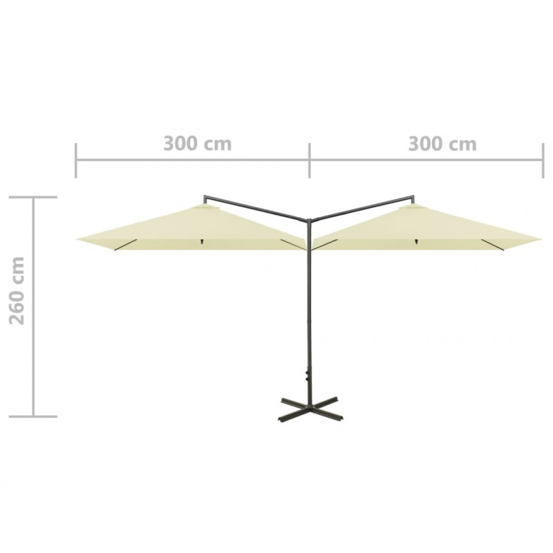 Podwójny parasol ogrodowy, stalowy słupek, piaskowy, 600x300 cm