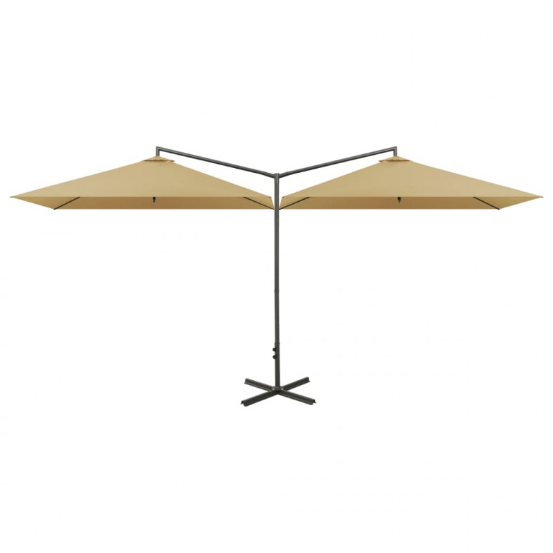 Podwójny parasol ogrodowy, stalowy słupek, taupe, 600x300 cm