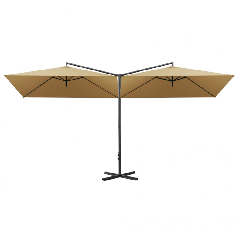 Podwójny parasol ogrodowy, stalowy słupek, taupe, 600x300 cm