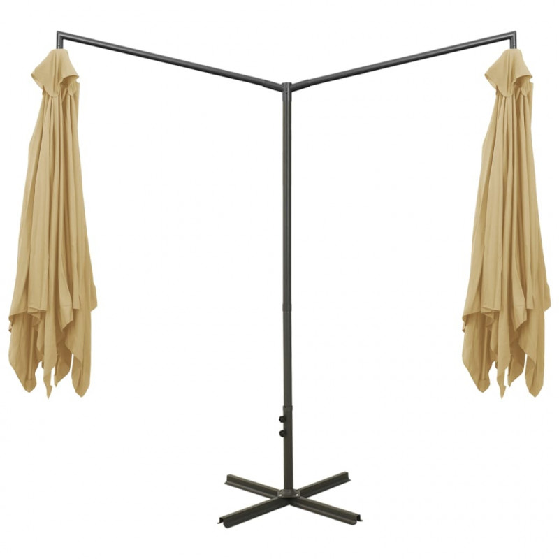 Podwójny parasol ogrodowy, stalowy słupek, taupe, 600x300 cm