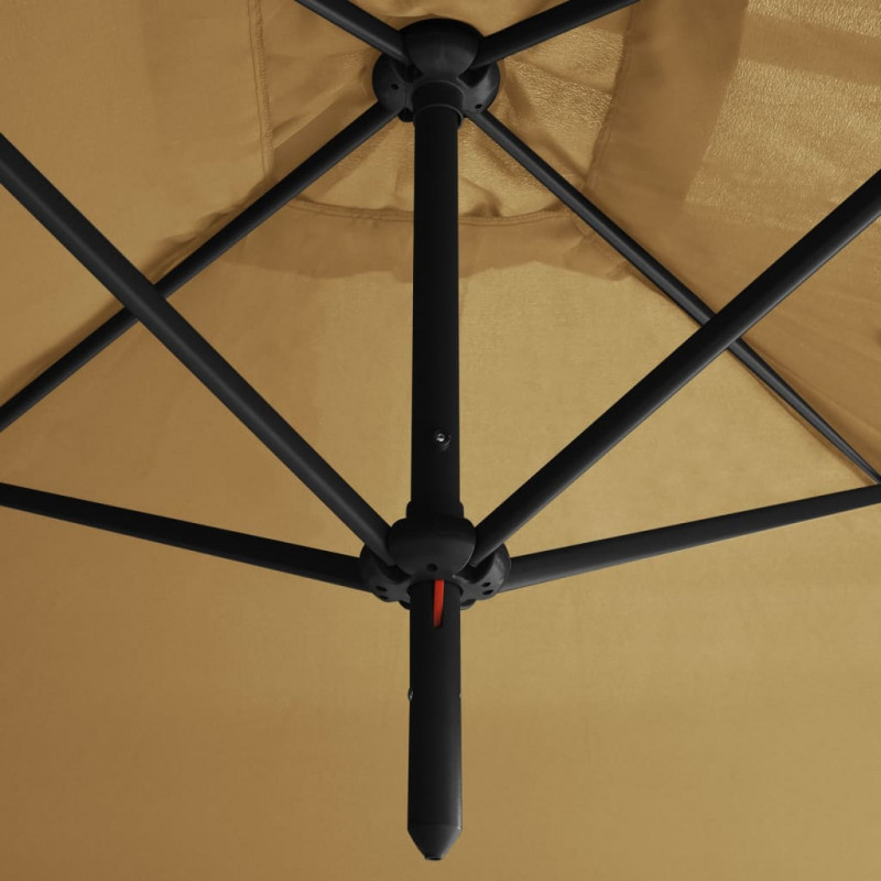 Podwójny parasol ogrodowy, stalowy słupek, taupe, 600x300 cm