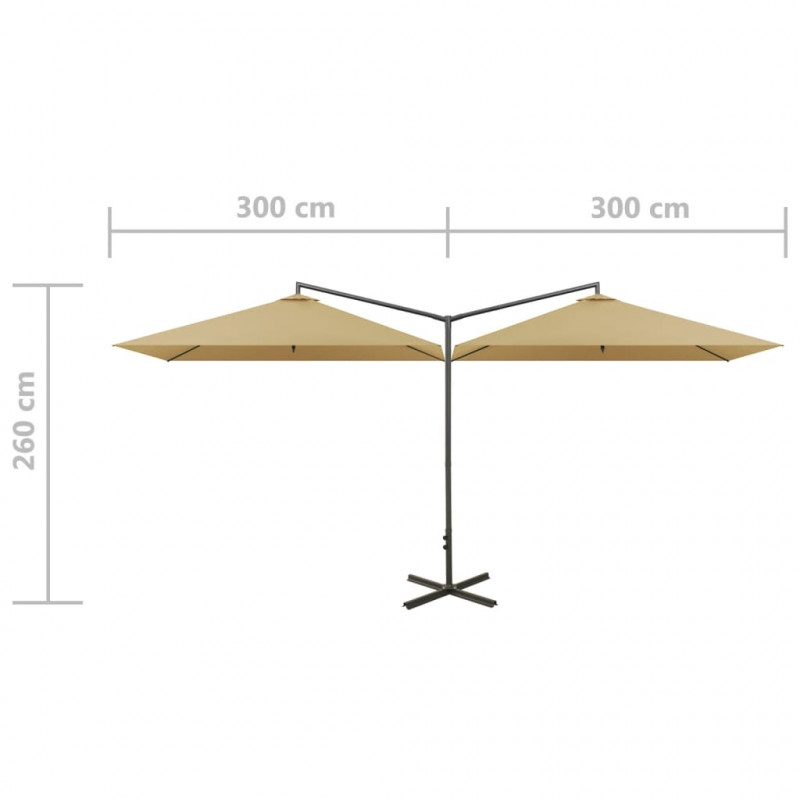 Podwójny parasol ogrodowy, stalowy słupek, taupe, 600x300 cm