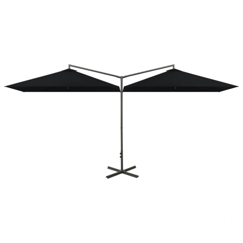 Podwójny parasol ogrodowy, stalowy słupek, czarny, 600x300 cm