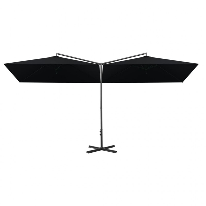 Podwójny parasol ogrodowy, stalowy słupek, czarny, 600x300 cm