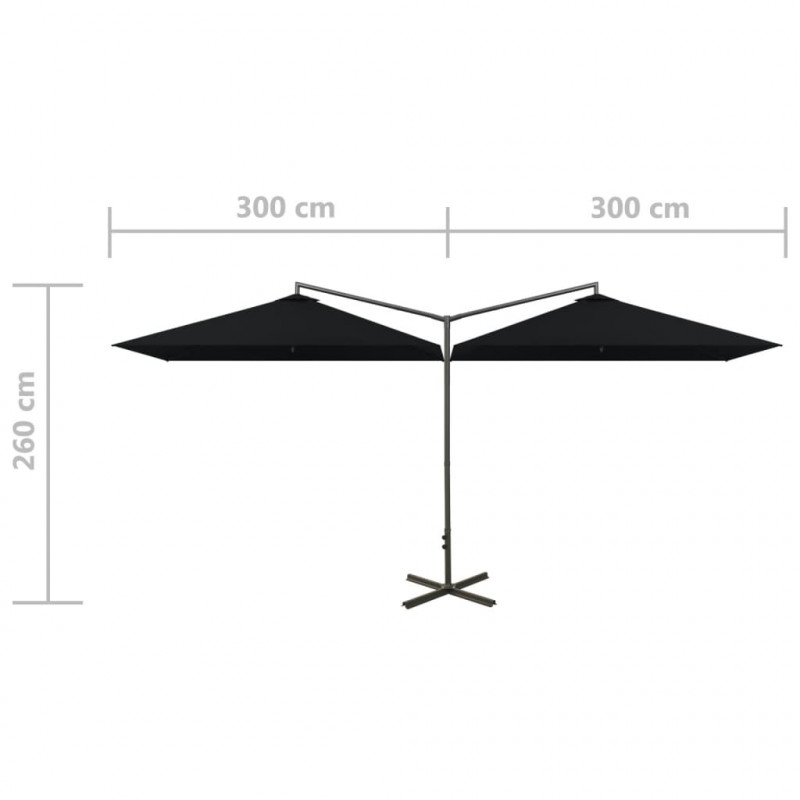 Podwójny parasol ogrodowy, stalowy słupek, czarny, 600x300 cm