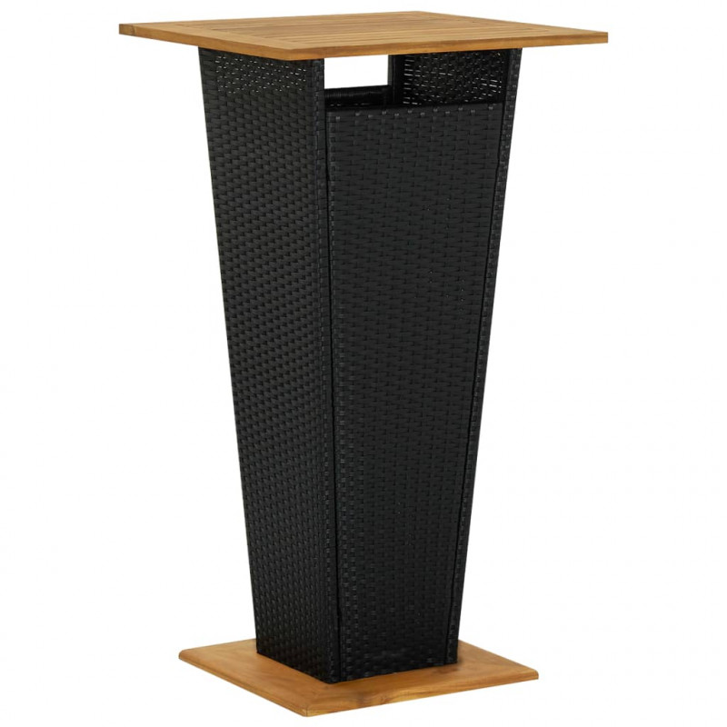 Stolik barowy, czarny, 60x60x110 cm, rattan PE i lita akacja