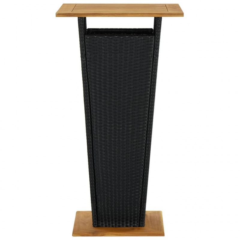Stolik barowy, czarny, 60x60x110 cm, rattan PE i lita akacja
