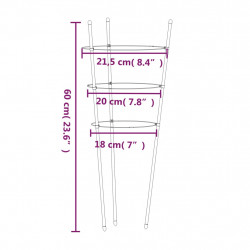 Podpórki dla roślin, z 3 obręczami, 5 szt, zielone, 60 cm, stal