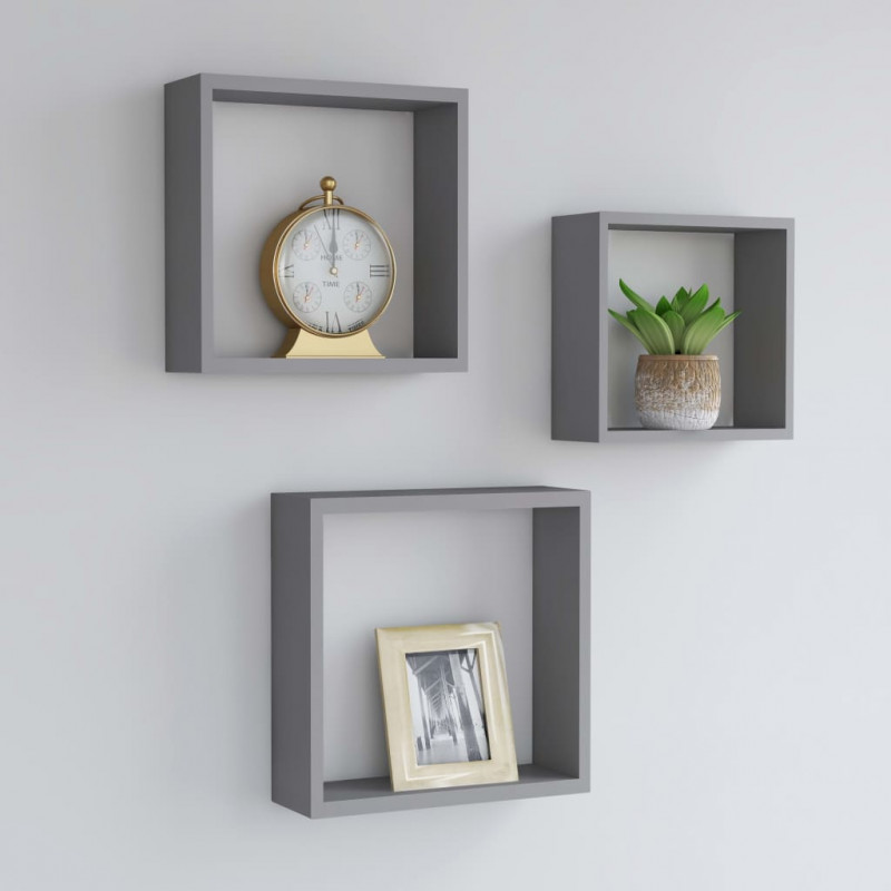 Półki ścienne kostki, 3 szt., szare, MDF