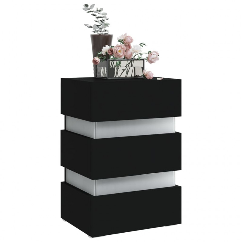 Szafka nocna z LED, czarna 45x35x67 cm, materiał drewnopochodny