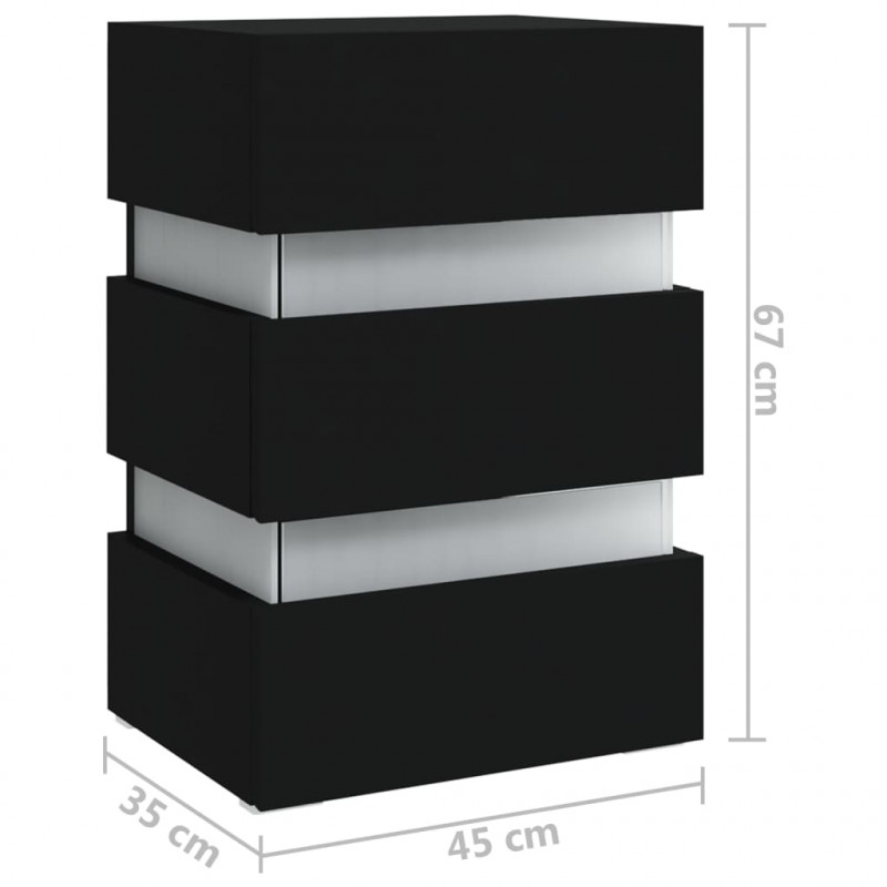 Szafka nocna z LED, czarna 45x35x67 cm, materiał drewnopochodny
