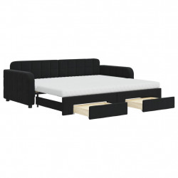 Sofa rozsuwana z szufladami, czarna, 90x200 cm, aksamit