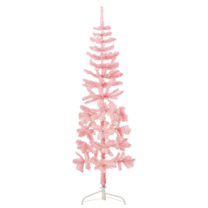 Smukła choinka połówka ze stojakiem, sztuczna, różowa, 120 cm