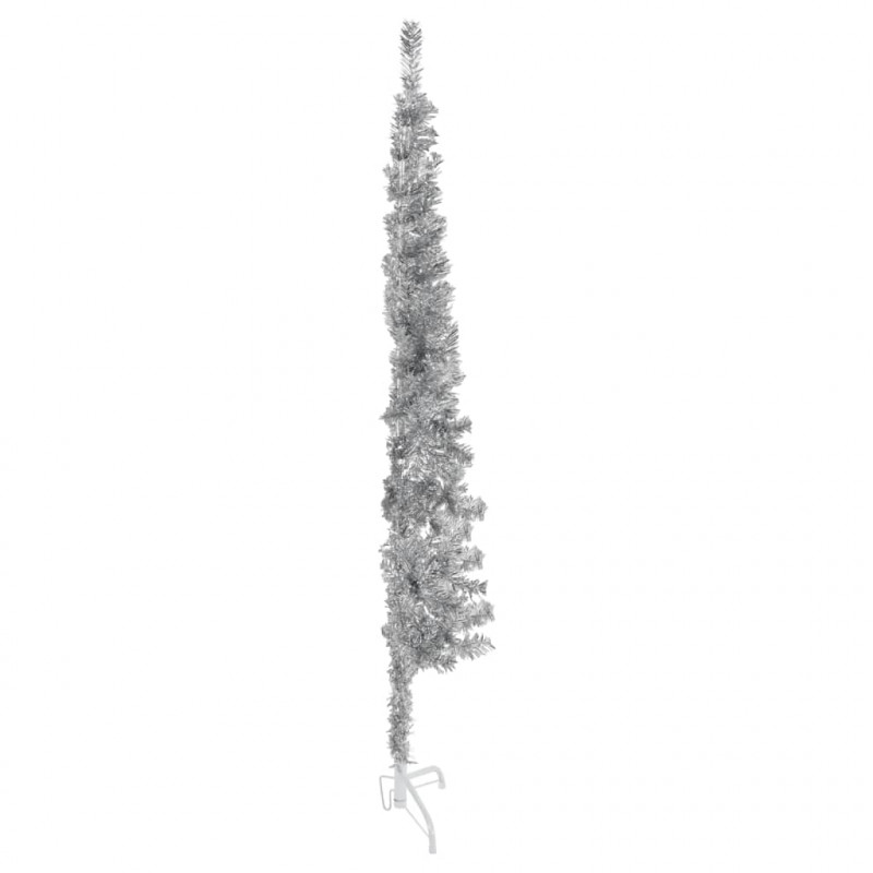 Smukła choinka połówka ze stojakiem, sztuczna, srebrna, 150 cm