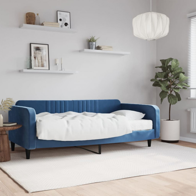 Sofa z materacem do spania, niebieska, 100x200 cm, aksamit