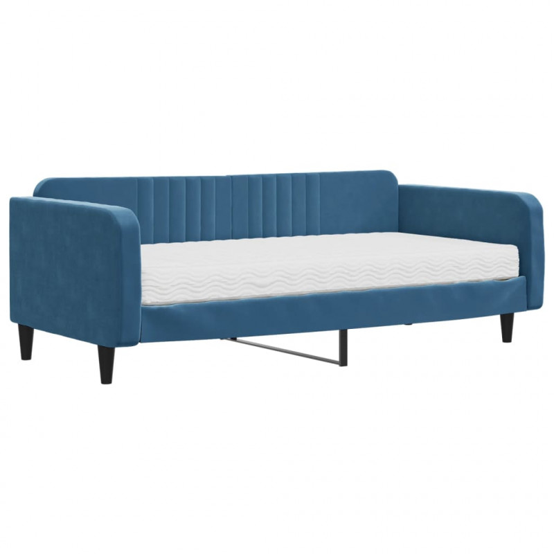 Sofa z materacem do spania, niebieska, 100x200 cm, aksamit