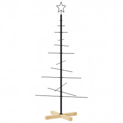 Metalowa choinka z drewnianą podstawą, czarna, 120 cm