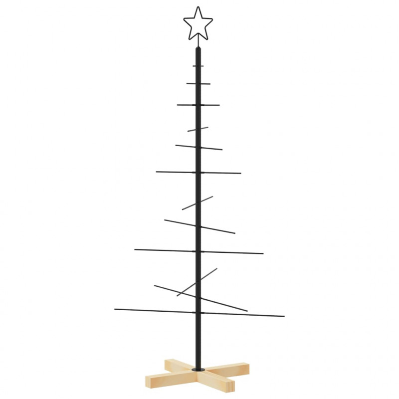 Metalowa choinka z drewnianą podstawą, czarna, 120 cm