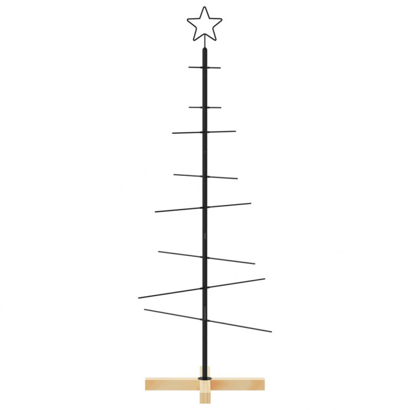Metalowa choinka z drewnianą podstawą, czarna, 120 cm