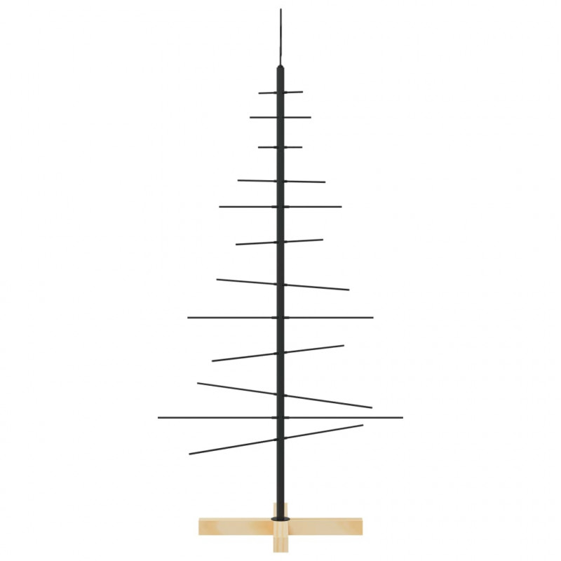 Metalowa choinka z drewnianą podstawą, czarna, 120 cm