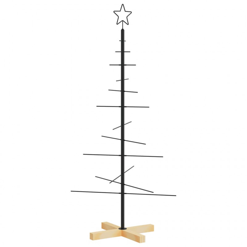 Metalowa choinka z drewnianą podstawą, czarna, 120 cm