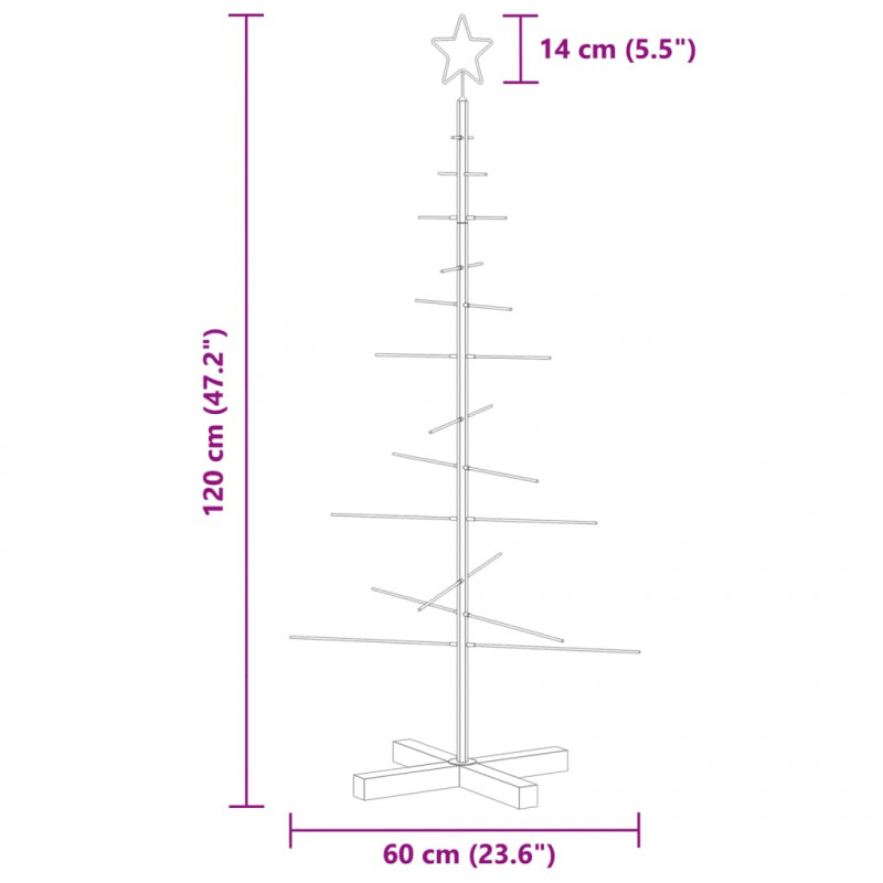 Metalowa choinka z drewnianą podstawą, czarna, 120 cm