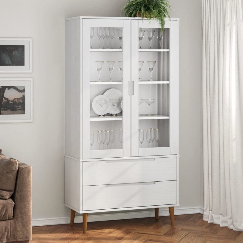 Witryna z szufladami MOLDE, biała, 90x35x175 cm, lita sosna