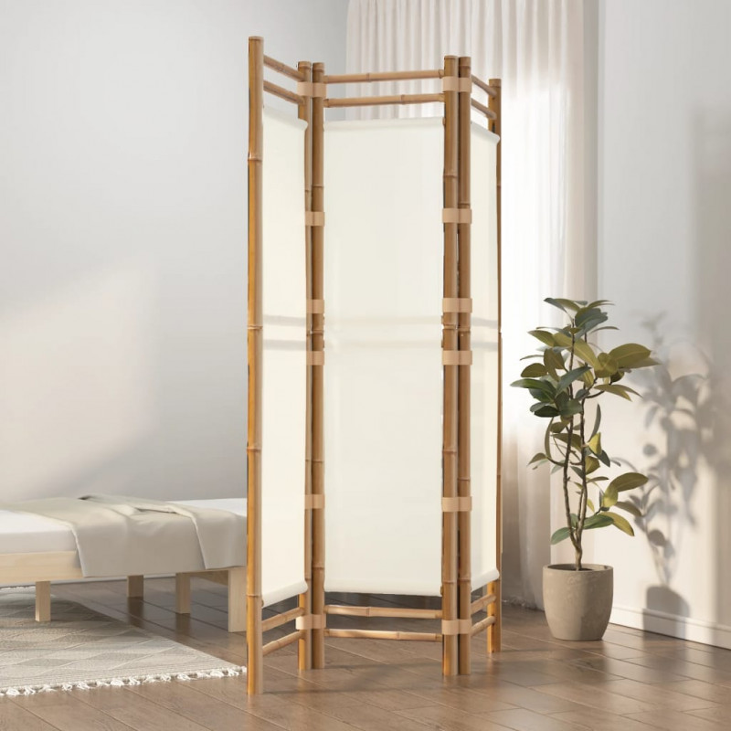 Składany parawan 3-panelowy, 120 cm, bambus i płótno