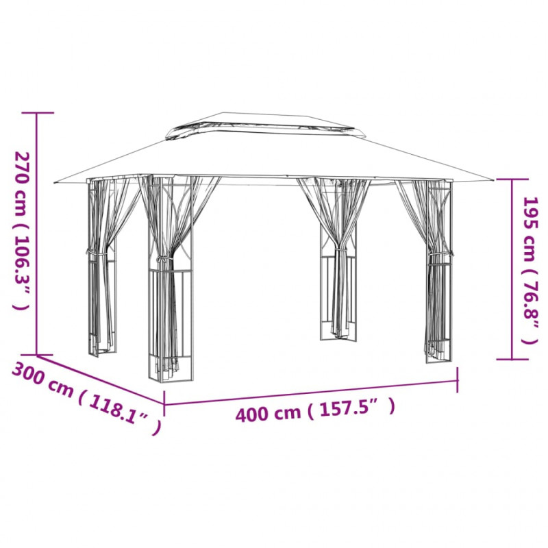 Altana z dachem, antracytowa, 400x300x270 cm, stal