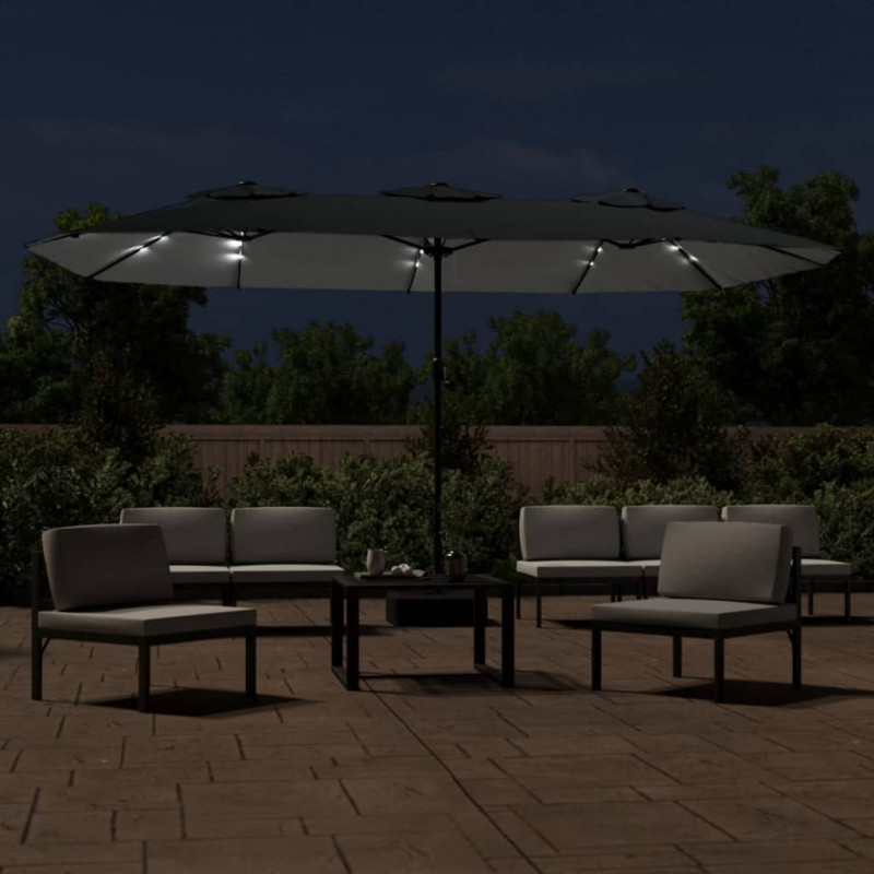 Podwójny parasol ogrodowy z LED, antracytowy, 449x245 cm