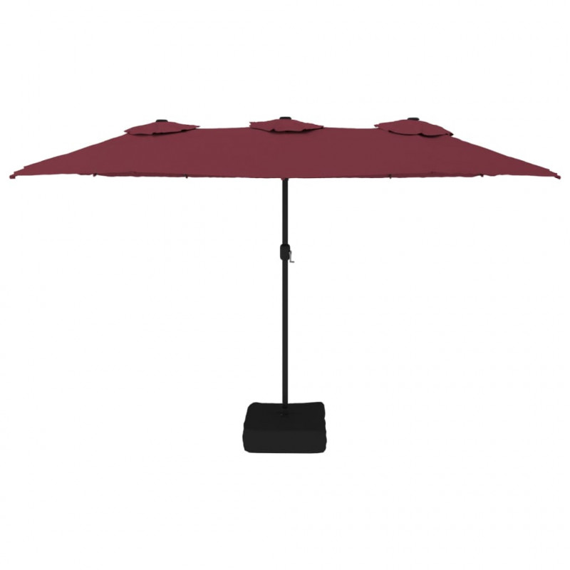 Podwójny parasol ogrodowy z LED, bordowy, 449x245 cm