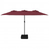 Podwójny parasol ogrodowy z LED, bordowy, 449x245 cm