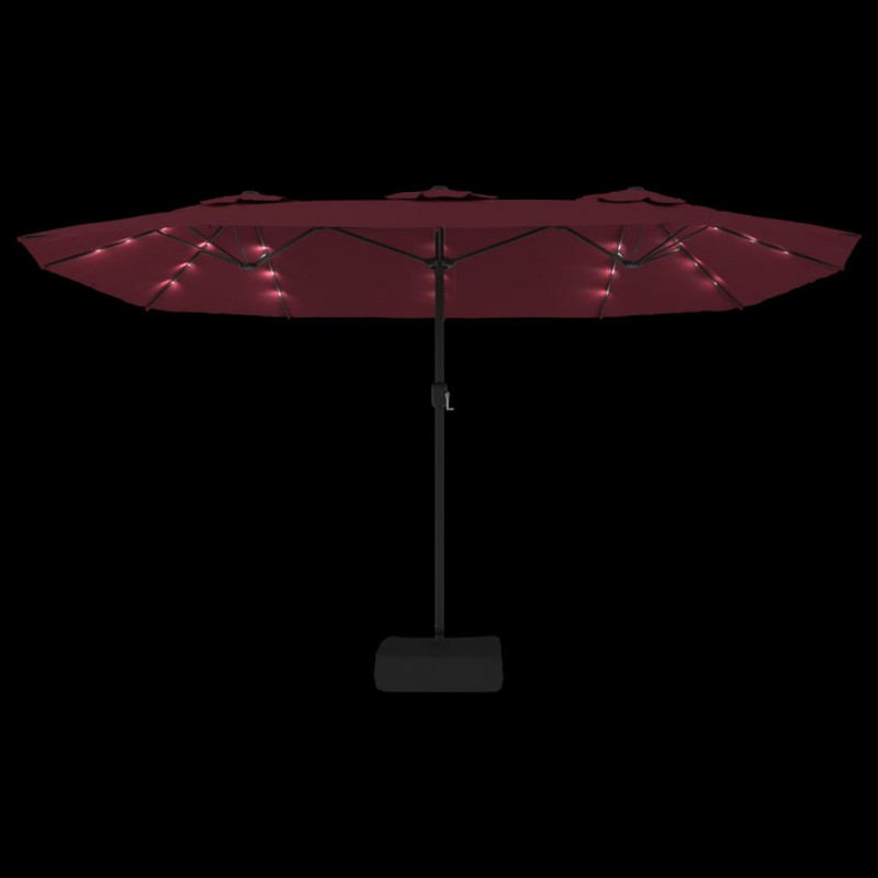 Podwójny parasol ogrodowy z LED, bordowy, 449x245 cm