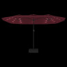 Podwójny parasol ogrodowy z LED, bordowy, 449x245 cm