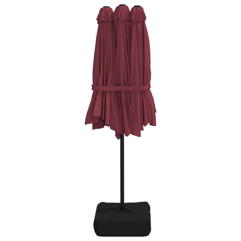 Podwójny parasol ogrodowy z LED, bordowy, 449x245 cm