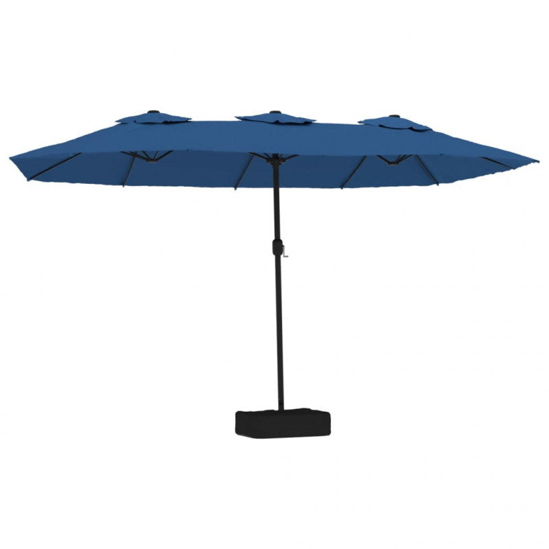Podwójny parasol ogrodowy z LED, niebieski, 449x245 cm