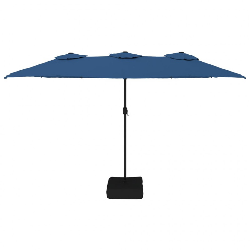 Podwójny parasol ogrodowy z LED, niebieski, 449x245 cm